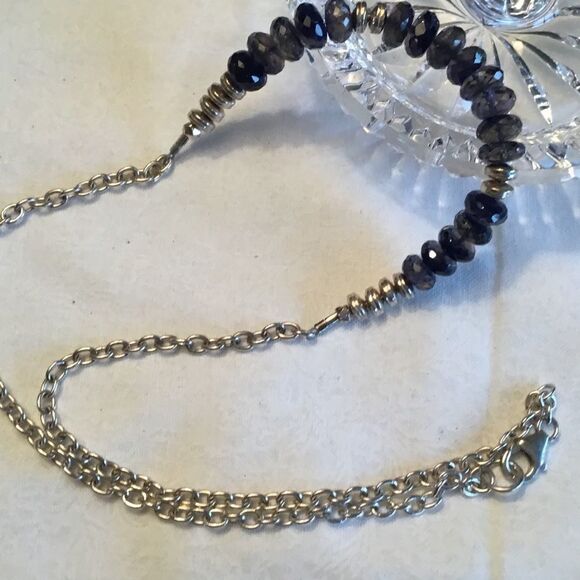 Silvertone Blue Faceted Stone Necklace - Picture 6 of 13